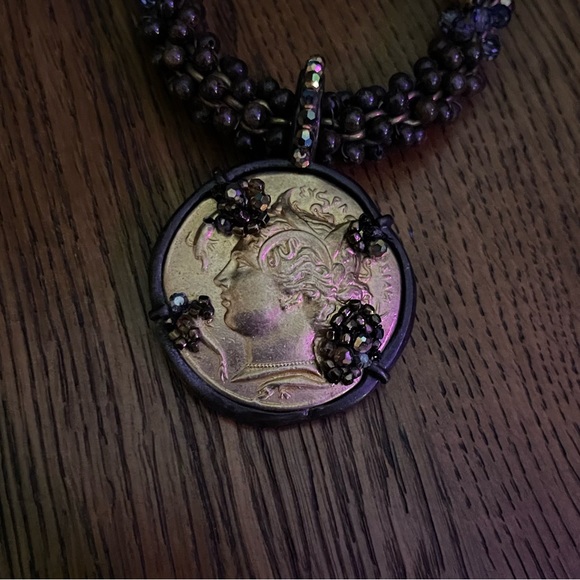 𝐁𝐔𝐘 𝐎𝐑 𝐁𝐘𝐄💥MIRIAM Haskell Necklace- coin pendant beaded chain w/ toggle closure - Picture 9 of 10
